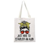 GJTIM True Crime Gift Seriel Killer Gift Just Here to Establish and Alibi Makeup Bag for Crime Show Fan, Beige Tote