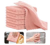 GJV 5 Pack Kitchen Dish Cloths Dish Towels, Super Soft and Absorbent Coral Fleece Cloth, Coral Velvet Microfiber Cleaning Cloth, Nonstick Oil Washable Fast Drying Dish Rags 25x25cm (Pink -1)