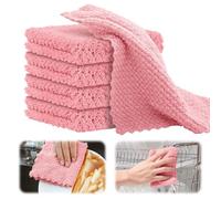 GJV 5 Pack Kitchen Dish Cloths Dish Towels, Super Soft and Absorbent Coral Fleece Cloth, Coral Velvet Microfiber Cleaning Cloth, Nonstick Oil Washable Fast Drying Dish Rags 25x25cm (Pink)