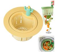 GJV Cactus Kitchen Sink Drain Strainer with Widen Spacer,Press manual button Automatic Dumping Basket Self-Cleaning,Multi-Functional Home Use Sink Draining Basket Filter Net 2024 (yellow)