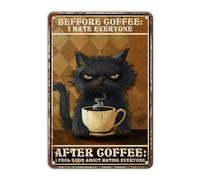 GJXFTPTTBD Black Cat Coffee Metal Sign Funny Before Coffee I Hate Everyone Tin Sign Vintage Home Cafe Bar Wall Art Decor 12 * 8in