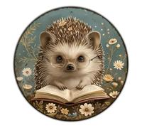 GJXFTPTTBD Cute Hedgehog Vintage Metal Sign Wall Art Retro Animal Tin Sign Funny Hedgehog Reading Safari Animal Art Metal Poster for Nursery Room Decor Vintage Kids Bedroom Home Decoration 8 * 8 in
