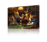 GJXFTPTTBD Dogs Metal tin sign Dogs Playing Pool Wall Decor dog Playing Billiards Wall Art Home Coffee Bar Games Room 12 * 8in