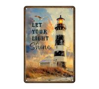 GJXFTPTTBD Lighthouse Metal Sign Let Your Light Shine Summer Beach Coastal Lighthouse Wall Art Surfboard Wall Art Beachy Bedroom Surfboard Wall Decor Aesthetic 12 * 8in