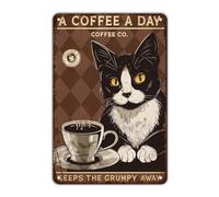 GJXFTPTTBD Retro Cat Metal Sign - Vintage Tin Signs Funny Wall Decor - A Coffee A Day Keeps The Grumpy Away - 12 * 8in