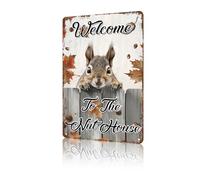 GJXFTPTTBD Welcome Metal Sign Cute Squirrel Fall Decor Garden Autumn Welcome To The Nut House Outdoor Decor Porch Sign For Seasonal Autumn Farmhouse Outside Holiday 12 * 8in