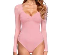 GJY Women's Bodysuit, Sexy V-Neck Long Sleeve Mesh Backless Bodysuit, Body Shaping Jersey, One-Piece Suit, Suitable for Going Out, M