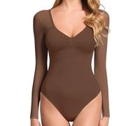 GJY Women's Bodysuit, Sexy V-Neck Long Sleeve Mesh Backless Top, Jumpsuits Top Leotard, Bodysuits for Going Out, L