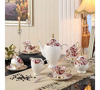 GJYKGHKR 21-Piece European Bone China Coffee Cup Set, High-Grade Ceramic Afternoon Tea Set With Cup Teapot, Milk Jug, Sugar Pot, Tea Cup, Spoon For Household Office,21