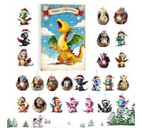 gjzje 2025 Christmas Advent,24 Days 2D Dinosaur Pendants | Dragon Dolls Ornaments Christmas Calendar - for Tree Window Door Office Car Shops Shelf Desk Wreaths Living Room Birthday Adults