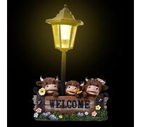 gjzje Highland Cow Solar Lights, Solar Powered Highland Cow Garden Decor, Highlands Cows Statue Resin Garden Ornaments With Lantern For Patio, Porch, Yard, Balcony, Lawn, Highlands Cattle Lovers Gift