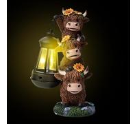 gjzje Highland Cow Solar Lights, Solar Powered Highland Cow Garden Decor, Highlands Cows Statue Resin Garden Ornaments With Lantern For Patio, Porch, Yard, Balcony, Lawn, Highlands Cattle Lovers Gift