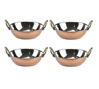 GK Global Kitchen Copper Kadai Karahi Hammered Double Wall Balti Dishes Curry Serving Bowls Indian Platter Stainless Steel Kadhai Multipurpose Rim Serving Bowls Set (4, 15cm)