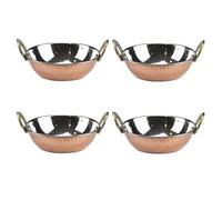 GK Global Kitchen Copper Kadai Karahi Hammered Double Wall Balti Dishes Curry Serving Bowls Indian Platter Stainless Steel Kadhai Multipurpose Rim Serving Bowls Set (4, 16.5cm)