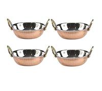 GK Global Kitchen Copper Kadai Karahi Hammered Double Wall Balti Dishes Curry Serving Bowls Indian Platter Stainless Steel Kadhai Multipurpose Rim Serving Bowls Set (4, 13cm)