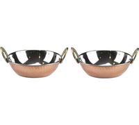 GK Global Kitchen Copper Kadai Karahi Hammered Double Wall Balti Dishes Curry Serving Bowls Indian Platter Stainless Steel Kadhai Multipurpose Rim Serving Bowls Set (2, 16.5cm)