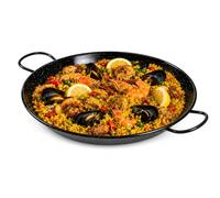 GK Global Kitchen Enamel Paella Pan with Handles Traditional Spanish Steel Cooking Pan Black Speckled Shallow Frying Pan for Paella Rice Seafood Biryani BBQ Hob Oven Cooking (40CM)