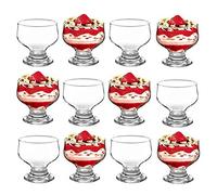 GK Global Kitchen Glass Dessert Bowls Sundae Ice Cream Set of 12 Piece Tulip Short Stemmed Prawn Cocktail Glasses Appetiser Fruit Salads Pudding Dishes Footed Dessert Sundae Cocktail Bowls
