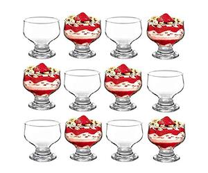 GK Global Kitchen Glass Dessert Bowls Sundae Ice Cream Set of 12 Piece Tulip Short Stemmed Prawn Cocktail Glasses Appetiser Fruit Salads Pudding Dishes Footed Dessert Sundae Cocktail Bowls