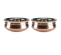 GK Global Kitchen Hammered Copper Serving Handi Double Wall Balti Dishes Curry Serving Bowls Indian Stainless Steel Multipurpose Rim Serving Bowls Set 13cm/15cm/17cm (2, 13cm)