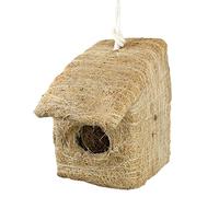 GK Global Kitchen Hand-Woven Rooster House Fibre Roosting Pouch Pockets Bird Nesting Box for Outside Outdoor Garden, Hanging Hut for Small Wild Hummingbirds Finch (Slide Roof)
