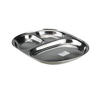 GK Global Kitchen Stainless Steel Compartment Thali Tray Plate 3 Compartment Dish Plate Tray Section Divided Oval Square Dinner Plate Steel Thali Breakfast Curry Idli Dosa Pav Bhaji (1)