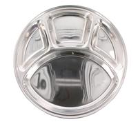 GK Global Kitchen Stainless Steel Thali 4 Compartment Indian Dinner Plate Round Large Serving Platter Divided Plates Dish Metal Section Food Snack Meal Tray (No15 - Diameter: 35.5cm)