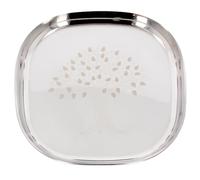 GK Global Kitchen Stainless Steel Thali Plate Dish Indian Kumcha Dinner Serving Dish Square Thali Reusable Tray for Breakfast Curry Idli Dosa Pav Bhaji Picnic Camping Everyday, Laser Tree (22cm)