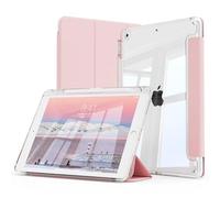 GKABXY Case for iPad 9th / 8th / 7th Generation 10.2 inch 2021/2020/2019 with Pen Holder, Clear Transparent Back Cover, Anti-Yellowing Case, Auto Wake/Sleep for iPad 9/8/7, Pink