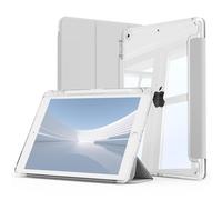 GKABXY Case for iPad 9th / 8th / 7th Generation 10.2 inch 2021/2020/2019 with Pen Holder, Clear Transparent Back Cover, Anti-Yellowing Case, Auto Wake/Sleep for iPad 9/8/7, Gray