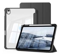GKABXY Case for iPad Air 11 Inch M3 2025/M2 2024, iPad Air 5th/4th Generation (2022/2020 10,9 inch) With Pencil holder, Trifold Stand Protective Cover, Hard PC Clear Back, Auto Wake/Sleep, Black