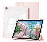 GKABXY Case for iPad Air 11 Inch M3 2025/M2 2024, iPad Air 5th/4th Generation (2022/2020 10,9 inch) With Pencil holder, Trifold Stand Protective Cover, Hard PC Clear Back, Auto Wake/Sleep, Pink