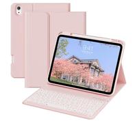 GKABXY Case with Keyboard for iPad A16 11th / 10th Generation - 7 Colors Backlit Wireless Detachable Folio Keyboard Cover with Pencil Holder for iPad 11-inch 2025 10th Gen 10.9 Inch 2022, Light Pink