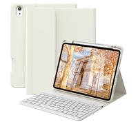 GKABXY Case with Keyboard for iPad A16 11th/10th Genration (2025/2022 11/10.9 Inch) with Pen Holder, Magnetically Detachable Wireless Bluetooth Keyboard cover for iPad 11/10, UK Layout, Cream White