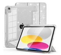 GKABXY Glitter Case for iPad (A16) 11th Generation 11 Inch (2025), iPad 10th Generation 10.9 Inch (2022) - [Built-in Pencil Holder] Sparkly Cover with Shiny Back Shell, Auto Wake/Sleep, Silver