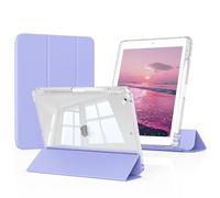 GKABXY Hybrid Case for iPad 9th/8th/7th Generation 2021/2020/2019 with Pencil Holder, iPad 10.2 inch Case Detachable Sliding Cover with Clear Hard Back Shell, Auto Sleep/Wake, Purple