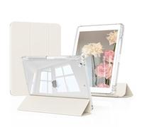 GKABXY Hybrid Case for iPad 9th/8th/7th Generation 2021/2020/2019 with Pencil Holder, iPad 10.2 inch Case Detachable Sliding Cover with Clear Hard Back Shell, Auto Sleep/Wake, White