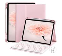GKABXY Keyboard Case for iPad Air 11 inch M3/M2 (2025/2024) & iPad Air 5th/4th Gen 10.9-inch (2022/2020) | 7-Color Backlit Bluetooth Keyboard | Soft TPU Case with Pencil Holder(Chalk Pink)