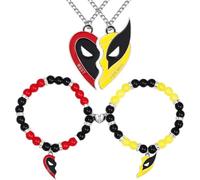 Gkaopi 4 Pcs Best Friends Necklace Bracelet Set Half Heart Deed Heros Best Friend Metal Fashion Pendants Bracelet Superhero Patterns Ornament Love BFF Jewelry Gift for Men Women Boys Girl