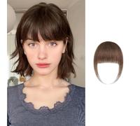 Gkaopi Clip in Bangs 100% Real Human Hair Dark Brown Fake Front Bangs Clip in Hair Extensions Wispy Bangs Fringe with Temples Hairpieces Natural Curved Air Bangs for Women Daily Wear (Light Brown)