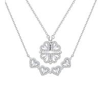 Gkaopi Four Leaf Clover Necklace Delicate Necklace Heart Magnetic Pendant One Style,Two Wearing Methods 2-in-1 Jewellery Gift for Women Girlfriend Silver