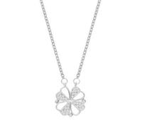 Gkaopi Four Leaf Clover Necklace Delicate Necklace Heart Magnetic Pendant One Style,Two Wearing Methods 2-in-1 Jewellery Gift for Women Girlfriend Silver
