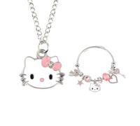Gkaopi Kitty Jewellery Sets for Girls Cute Cartoon Cat Pendant Necklace Bracelet Set Cute Kitty Girl Friendship Necklace Bracelet Cute Elements Jewelry Sets for Birthday Gifts (01)