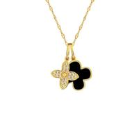 Gkaopi Necklace for Women Clover Necklaces Gold Plated Four Leaf Lucky Pendant Necklaces Cubic Zirconia Jewelry Pendant in Floral Shaped Design Gifts for Her Mum Wife Girlfriend Black