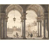GKAZGQPR Famous Canvas with Picture Painting Artwork View through a Baroque Colonnade into a Garden by Antonio Canal Canvas with Picture for Home Decor 60x90cm