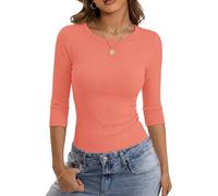 GKBK Womens 3/4 Sleeve Tops Ribbed Knit Slim Fitted Tight Shirts Crewneck Basic Tee Tshirt 2025 Fall Casual Outfits