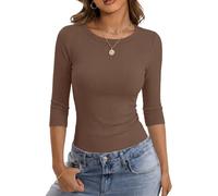 GKBK Womens 3/4 Sleeve Tops Ribbed Knit Slim Fitted Tight Shirts Crewneck Basic Tee Tshirt 2025 Fall Casual Outfits