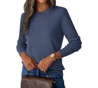GKBK Women's Wool Blend Sweaters 2026 Fall Fashion Lightweight Business Casual Outfits Long Sleeve Crew Neck Pullover Tops, Navy Blue, M