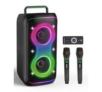 GKD61 Karaoke Machine for Adults with 2 Wireless UHF Microphones, 400W Peak Power Karaoke System with Dual 6.5'' Subwoofers, Portable Party Bluetooth Speaker with RC, Bass & Treble Control for Outdoor