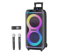 GKDT81 Karaoke Machine with 2 Microphones for Adults, 80W Rated Power, Dual 8" Woofers, Portable Bluetooth Party Speaker with Wheels & Pull Handle, Deep Bass, LED Lights, PA System for Outdoor Parties
